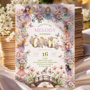 Invitación de cumpleaños número 1 jardín de hadas