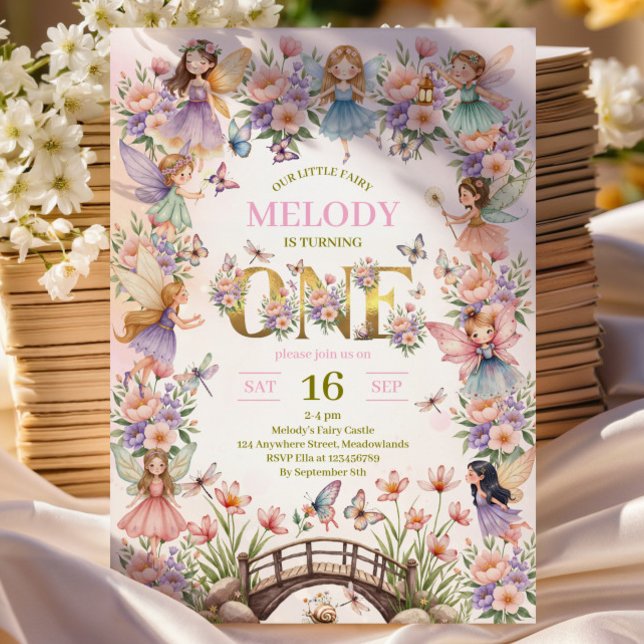Invitación de cumpleaños número 1 jardín de hadas  (Subido por el creador)