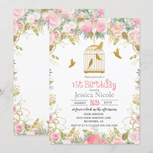 Invitación de cumpleaños número 1 Jaula de pájaros