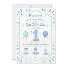 Invitación de cumpleaños número 1 niño azul