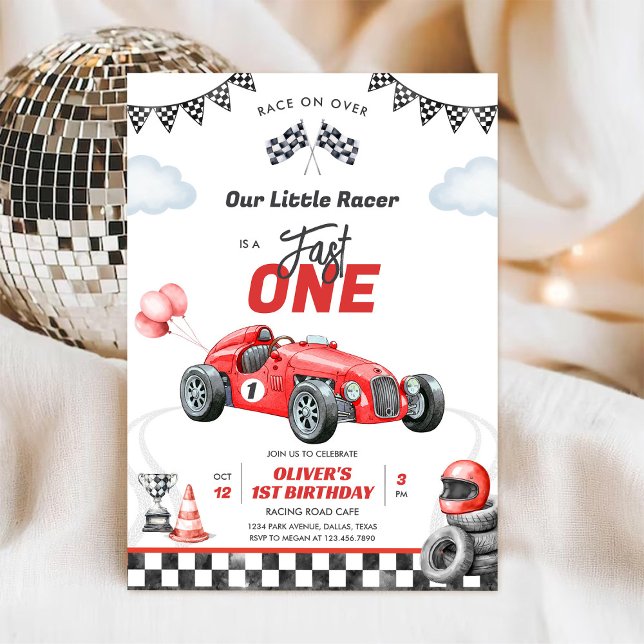 Invitación de cumpleaños número 1 niño coche de ca (Subido por el creador)