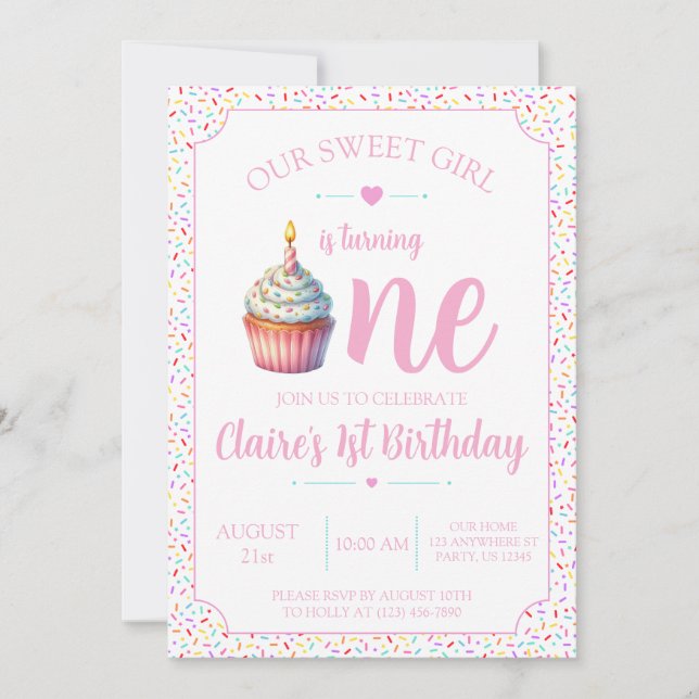 Invitación de cumpleaños número 1 para Sweet One G (Anverso)