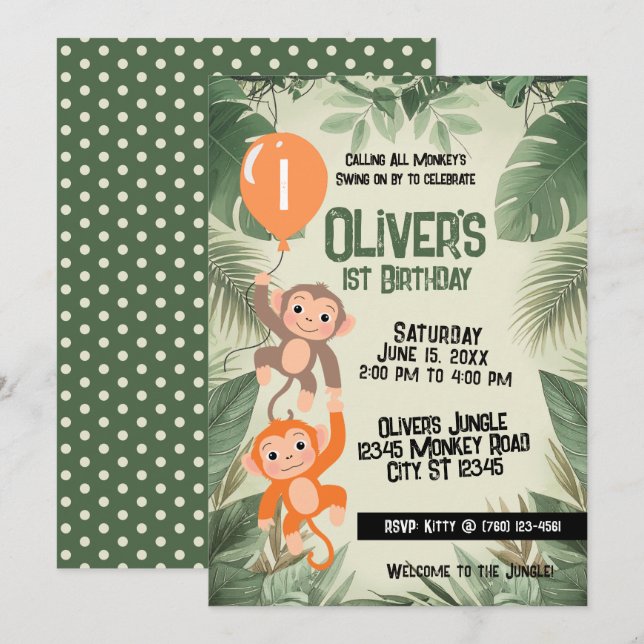 Invitación de cumpleaños número 1 para todos los m (Anverso / Reverso)