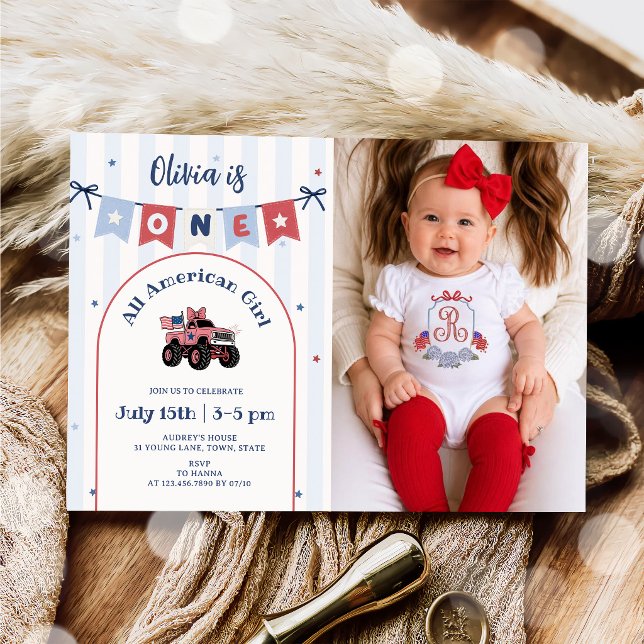 Invitación de cumpleaños número 1 patriótica rojo  (Subido por el creador)