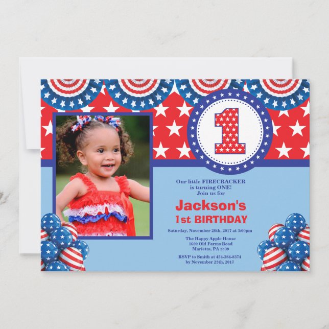 Invitación de cumpleaños número 1 primero el 4 de  (Anverso)