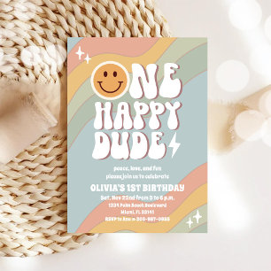 Invitación de cumpleaños número 1 Retro Pastel