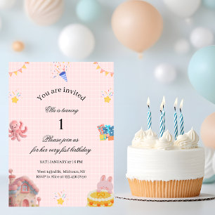 Invitación de cumpleaños número 1 rosa