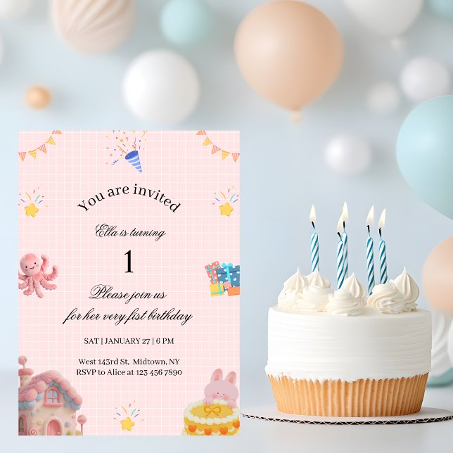Invitación de cumpleaños número 1 rosa (Subido por el creador)