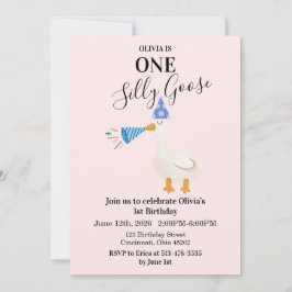 Invitación de cumpleaños número 1 rosa de un ganso