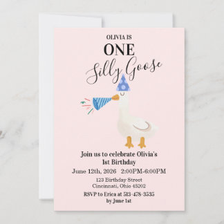 Invitación de cumpleaños número 1 rosa de un ganso