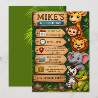 Invitación de cumpleaños número 1 Safari de Animal