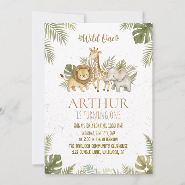 Invitación de cumpleaños número 1 Safari Wild One  (Anverso)