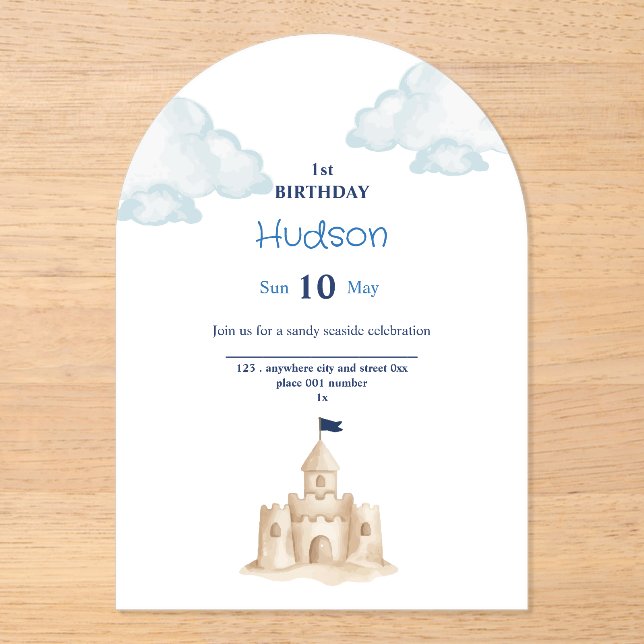 Invitación de cumpleaños número 1 Seaside Sunshine (Anverso)