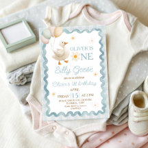 Invitación de cumpleaños número 1 Silly Goose Ging