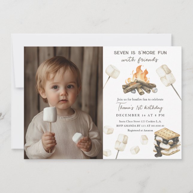 Invitación de cumpleaños número 1 S'more Fun Campf (Anverso)