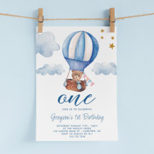 Invitación de cumpleaños número 1 Teddy Bear Blue