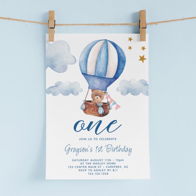 Invitación de cumpleaños número 1 Teddy Bear Blue (Subido por el creador)