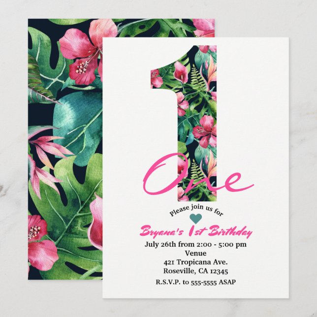 Invitación de cumpleaños número 1 uno primero 1º c (Anverso / Reverso)