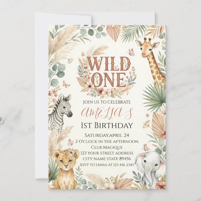 Invitación de cumpleaños número 1 Wild One Foto Bo (Anverso)