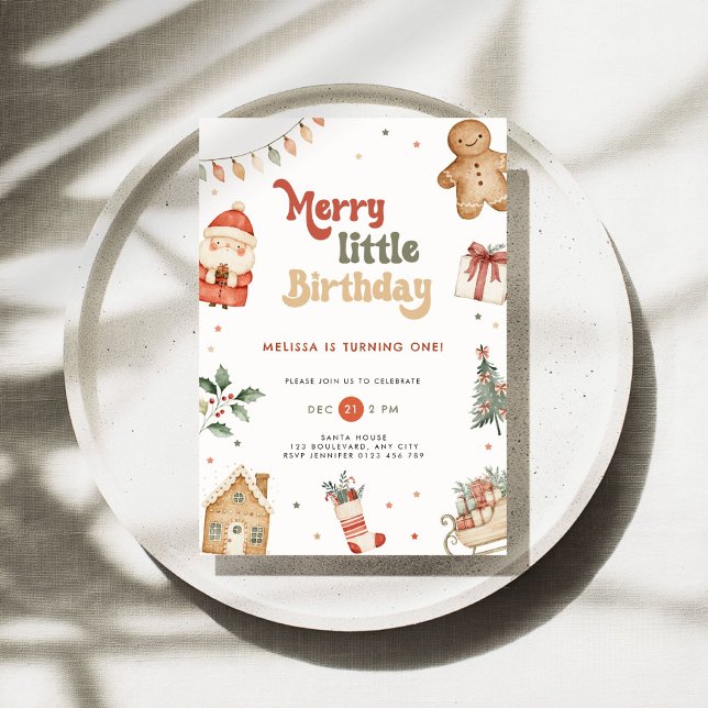 Invitación de cumpleaños número 1 y Navidad (Merry christmas birthday invitation)