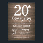 Invitación de cumpleaños número 20<br><div class="desc">Invitación rústica de cumpleaños número 20. Fondo De Madera Rústica. Vintage Retro Cumpleaños. Cumpleaños de adultos. Invitar el cumpleaños de hombres o mujeres. 13. 15. 16. 18. 20. 21. 30. 40. 50. 60. 70. 80. 90. 100. Cualquier edad. Para más personalización, haga clic en el botón "Personalizar" y utilice nuestra...</div>
