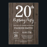 Invitación de cumpleaños número 20<br><div class="desc">Invitación rústica de cumpleaños número 20. Fondo De Madera Rústica. Vintage Retro Cumpleaños. Cumpleaños de adultos. Invitar el cumpleaños de hombres o mujeres. 13. 15. 16. 18. 20. 21. 30. 40. 50. 60. 70. 80. 90. 100. Cualquier edad. Para más personalización, haga clic en el botón "Personalizar" y utilice nuestra...</div>