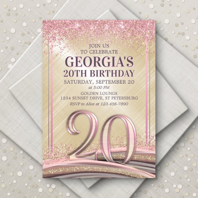 Invitación de cumpleaños número 20 de Womens Glam (Subido por el creador)