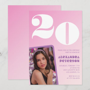 Invitación de cumpleaños número 20 rosa Foto retro