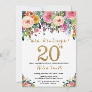 Invitación de cumpleaños número 20 Sorpresa Floral