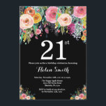 Invitación de cumpleaños número 21<br><div class="desc">Invitación a los 21 Años Florales para Mujeres. Flor floral acuarela. Fondo del tablero negro. Rosa,  Amarillo,  Naranja,  Flor Púrpura. Cumpleaños de adultos.
Para más personalización,  haga clic en el botón "Personalizar" y utilice nuestra herramienta de diseño para modificar esta plantilla.</div>