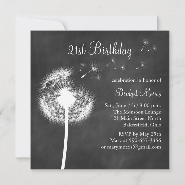 Invitación de cumpleaños número 21 a Chalkboard (Anverso)
