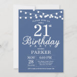 Invitación de cumpleaños número 21 Azul<br><div class="desc">Invitación de cumpleaños 21 con String Lights. Fondo Azul. Invitar a los hombres o mujeres Lady Elegant. 13. 15. 16. 18. 20. 21. 30. 40. 50. 60. 70. 80. 90. 100. Cualquier edad. Para más personalización, haga clic en el botón "Personalizar" y utilice nuestra herramienta de diseño para modificar esta...</div>