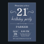 Invitación de cumpleaños número 21 Azul<br><div class="desc">Invitación de cumpleaños 21 con fondo azul. Cumpleaños de adultos. Invitar el cumpleaños de hombres o mujeres. 13. 15. 16. 18. 20. 21. 30. 40. 50. 60. 70. 80. 90. 100. Cualquier edad. Para más personalización, haga clic en el botón "Personalizar" y utilice nuestra herramienta de diseño para modificar esta...</div>