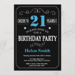 Invitación de cumpleaños número 21 Cartón azul y n<br><div class="desc">Invitación de cumpleaños número 21 Tipografía azul y negra.Pizarra. Fondo blanco y negro. Cumpleaños de adultos. Cumpleaños de hombres o mujeres. Invite a un niño o Chica Lady Teen Teenage Bday. 13a 15a 16a 18a 20a 30a 40a 50a 60a 70a 80a 90a 100a. Cualquier edad. Para más personalización, haga clic...</div>