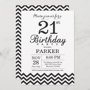 Invitación de cumpleaños número 21 Chevron blanco 