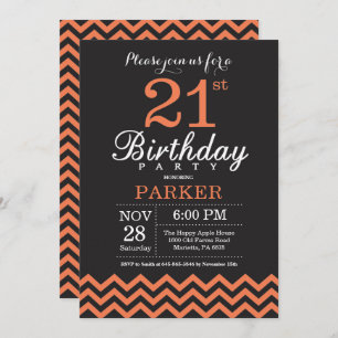 Invitación de cumpleaños número 21 Chevron negro y
