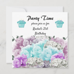 Invitación de cumpleaños número 21 con flores