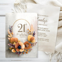 Invitación de cumpleaños número 21 con flores nara