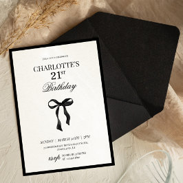 Invitación de cumpleaños número 21 con lazo negro 