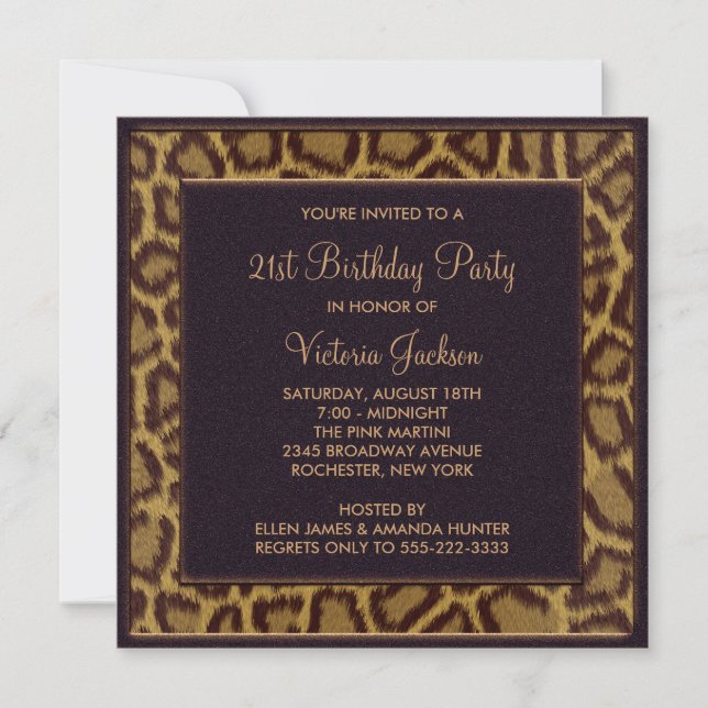 Invitación de cumpleaños número 21 de Leopardo (Anverso)