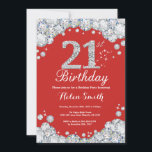 Invitación de cumpleaños número 21 Diamante rojo y<br><div class="desc">Invitación al cumpleaños número 21. Diamante Diamante de imitación rojo y plateado. Elegante Bash cumpleaños. Cumpleaños de adultos. Cumpleaños de las mujeres. Cumpleaños de los hombres.
Para más personalización,  haga clic en el botón "Personalizar" y utilice nuestra herramienta de diseño para modificar esta plantilla.</div>