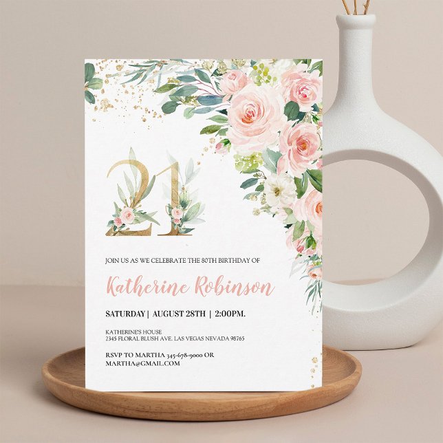 Invitación de cumpleaños número 21 en oro rosa par (Subido por el creador)