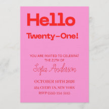 Invitación de cumpleaños número 21 en rosa y rojo 