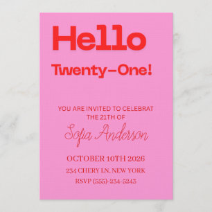 Invitación de cumpleaños número 21 en rosa y rojo