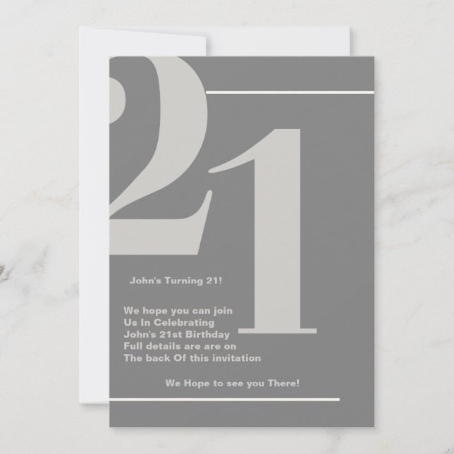 Invitación de cumpleaños número 21 moderna y conte (Anverso)