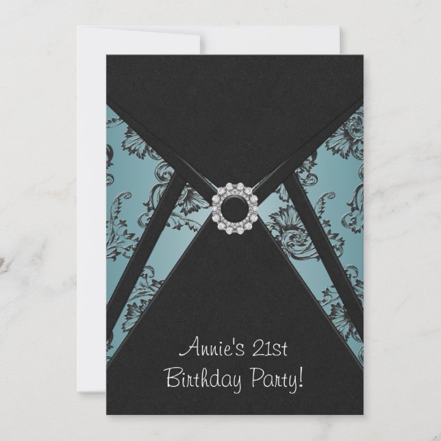 Invitación de cumpleaños número 21 negra con damas (Anverso)