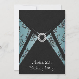 Invitación de cumpleaños número 21 negra con damas