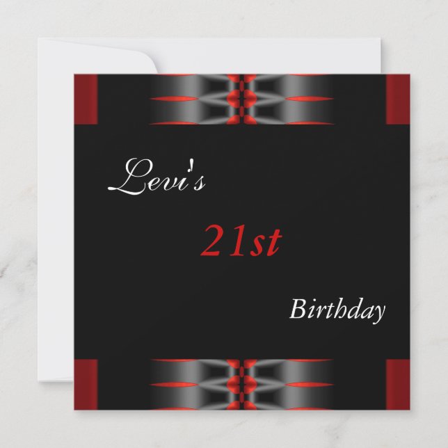 Invitación de cumpleaños número 21 negra roja para (Anverso)