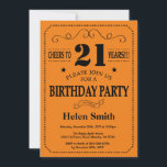 Invitación de cumpleaños número 21 negra y naranja<br><div class="desc">Tipografía de invitación de cumpleaños número 21 negra y naranja. Fondo de lila, lavanda y violeta negro y naranja. Cumpleaños adulto. Cumpleaños de hombre o mujer. Invitación de cumpleaños para niños, niñas, adolescentes o jóvenes. 13, 15, 16, 18, 20, 21, 30, 40, 50, 60, 70, 80, 90, 100. Cualquier edad....</div>