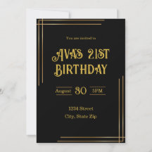 Invitación de cumpleaños número 21 – Negro y dorad